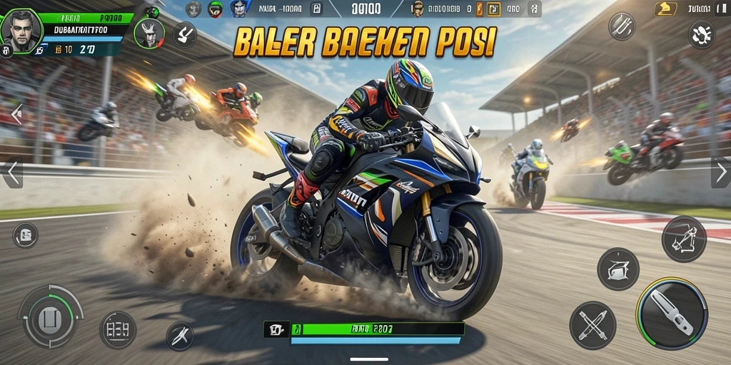 Gameplay DUBAITOTO yang seru dengan balapan motor yang cepat.