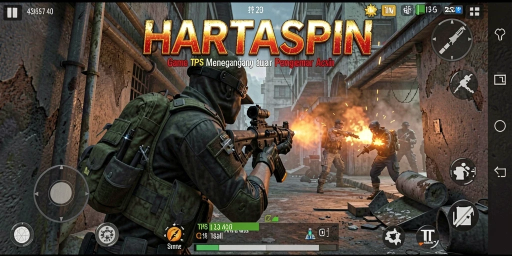 Screenshot menunjukkan aksi pertempuran mendebarkan dalam HARTASPIN.