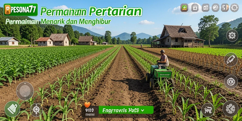 Screenshot utama PESONA77 menampilkan gameplay bertani yang realistis dan menarik.